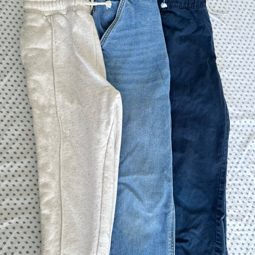 Kids Cozy Jogger Pants Trio - Cream, Light Blue, and Navy